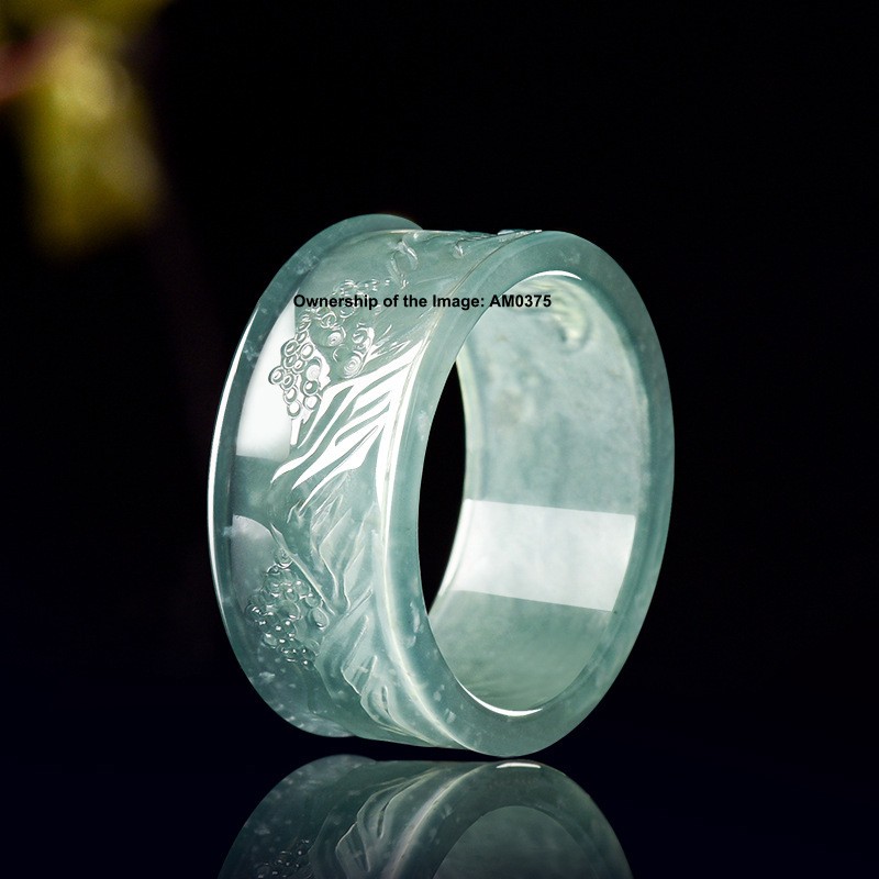 Natural Grade A Jadeite ICY Blue Jade 12mm Ring Mountain River Band Size 6-11