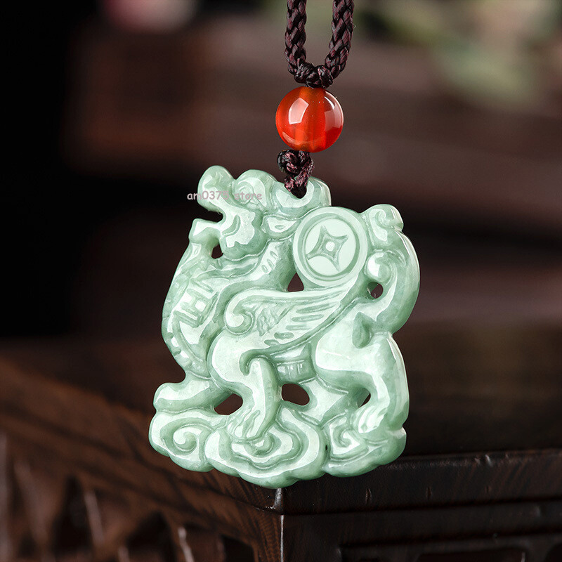 100% Natural Grade A Jade Jadeite Bean Green Lucky kylin Women Men’s Pendant