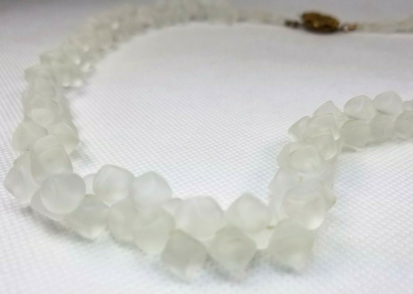 Very Fine Cold stone or Frosted Glass Bead necklace 26 in long stone size 3/8 in