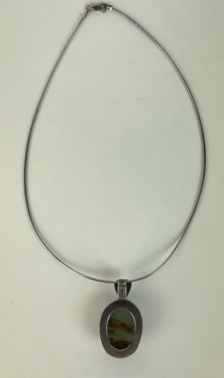 VTG Sterling Silver OMEGA STUDIO PIECE Aquaphrase Chalcedony Necklace 16″
