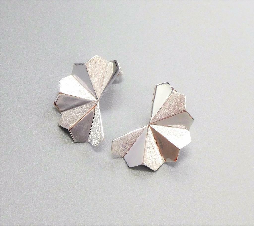 Gold Plated Sterling Silver Geometric Faceted Shapes Stud Earrings Modern Unique
