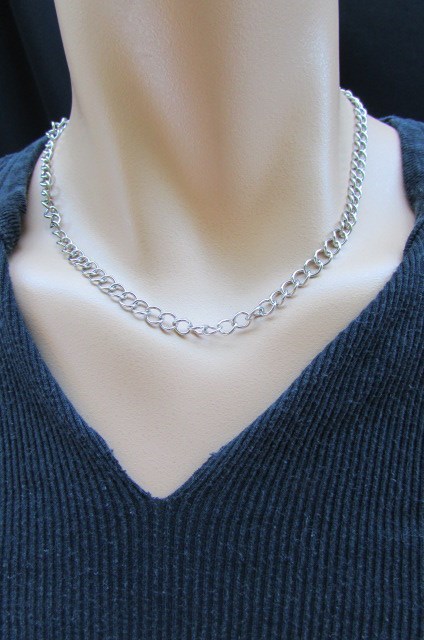 Men Trendy Fashion Western Classic Basic Silver Thin Thick Chain Necklace Styles