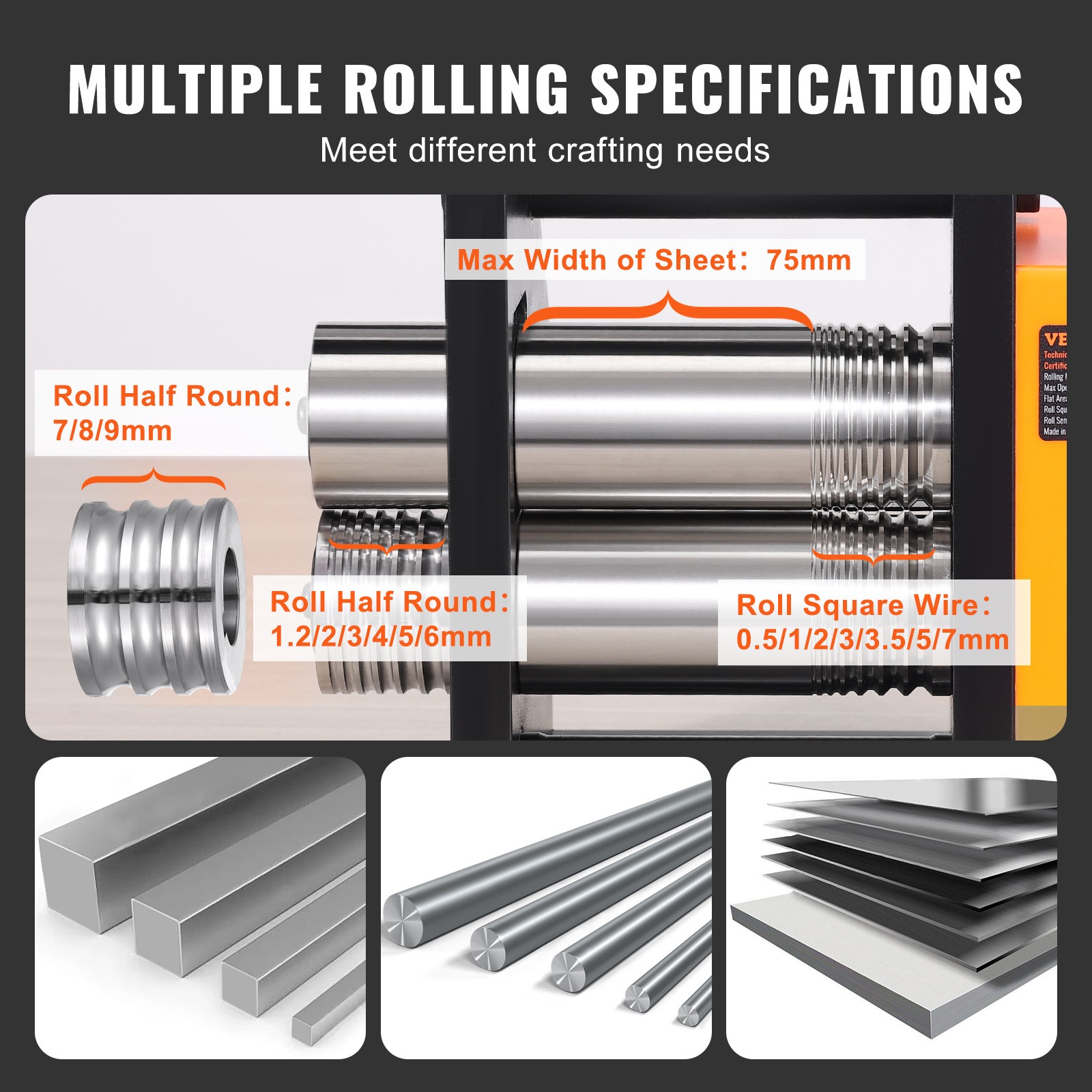 VEVOR Rolling Mill 2.95″/75 mm Jewelry Rolling Mill Machine 1: 2 Gear Ratio
