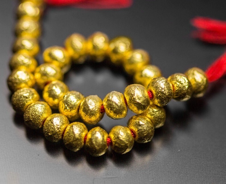 5pc 18k Solid Gold Handmade Textured Rondelle Hollow Beads Spacer Finding