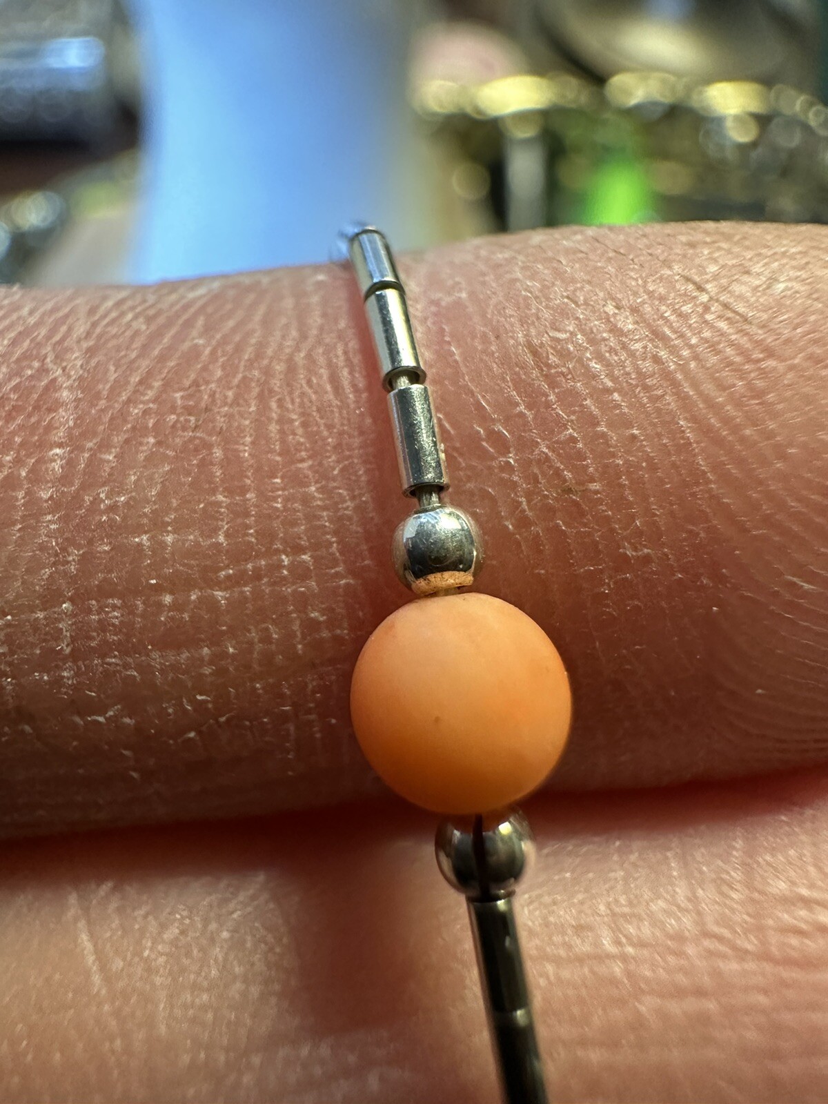 Vintage Orange Aventurine 925 Liquid Sterling Silver Bead Anklet 9.5 In