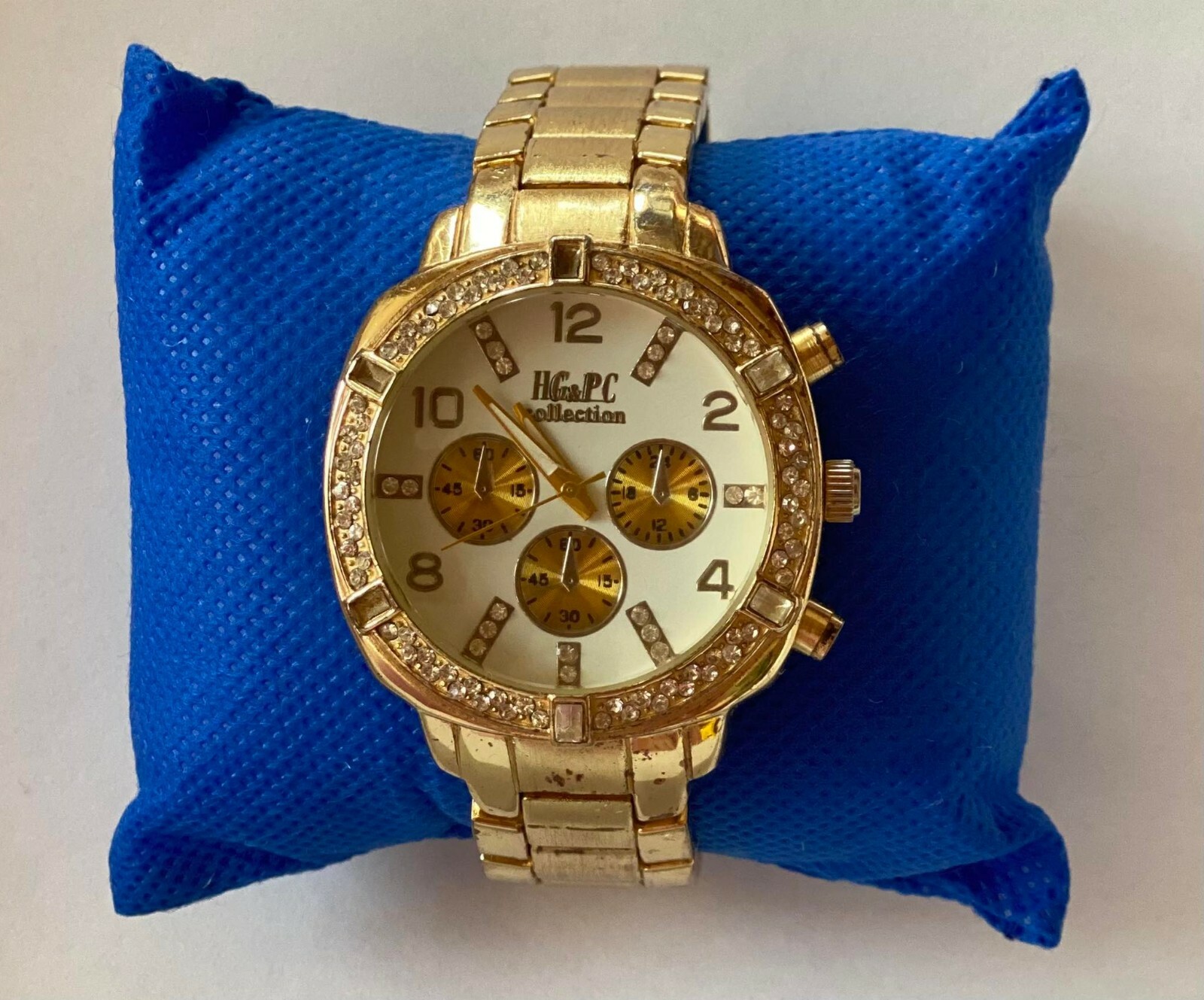wristwatch female old HG&PC Metal Stainless Steel plated golden zircon stone