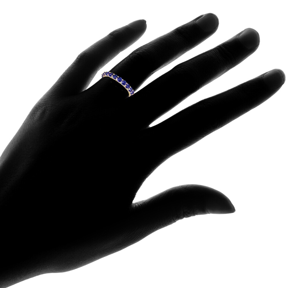 Yellow Gold Flashed Silver Created Sapphire 3mm Round-cut Eternity Ring, Size 9