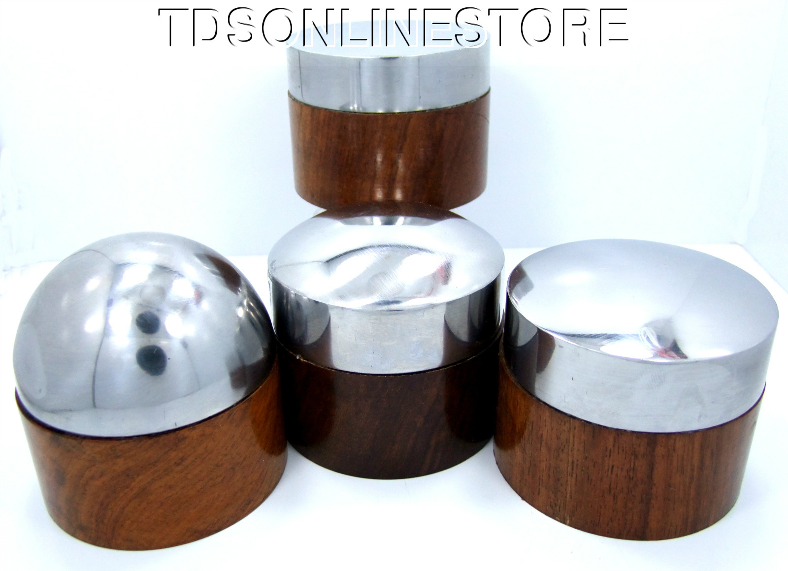 Set Of 4 Domed Steel And Wood Bench Anvils For Forming And Shaping