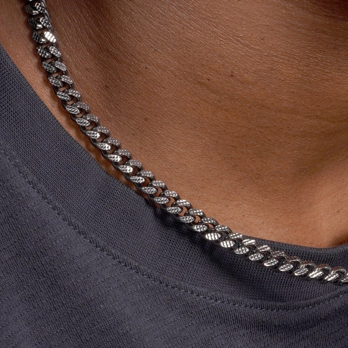 .925 Sterling Silver Curb Pyramid Pave Chain or Bracelet – 4.8mm-7mm