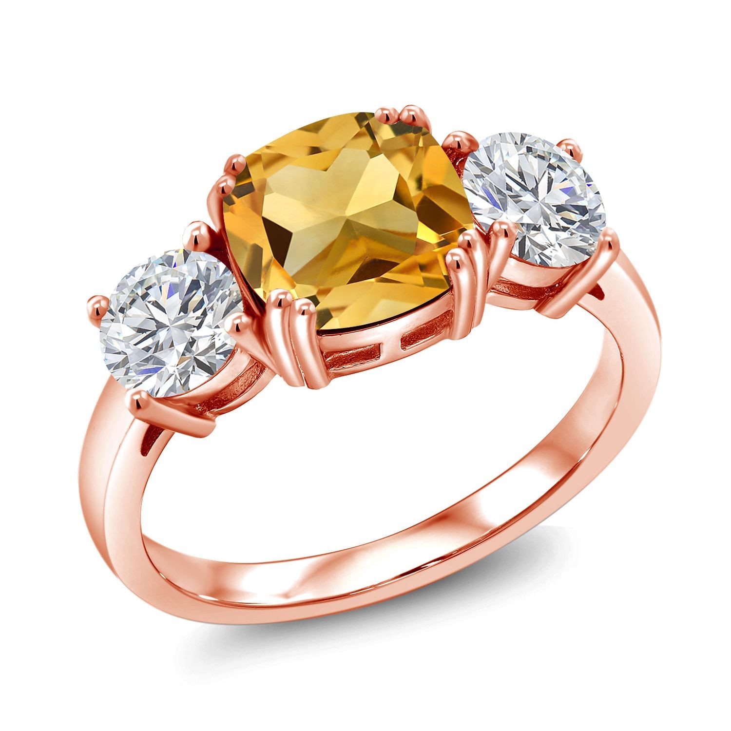 18K Rose Gold Plated Silver Citrine and Lab Grown Diamond Engagement Ring For