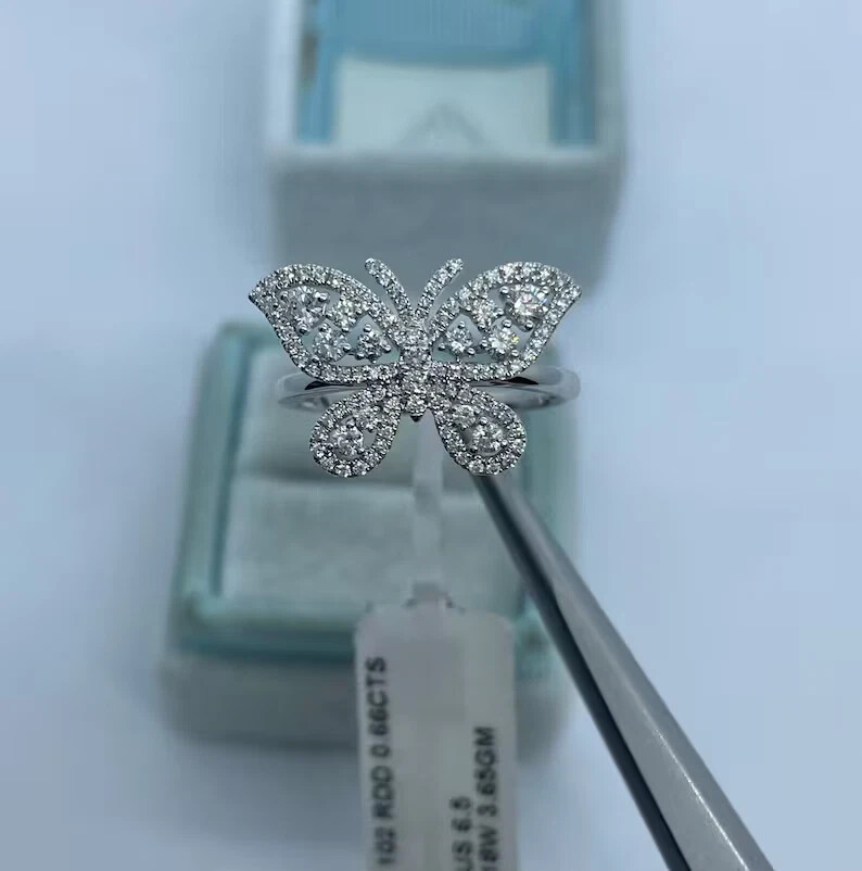 2Ct Real Moissanite Butterfly Engagement Ring 14K White Gold Plated Silver