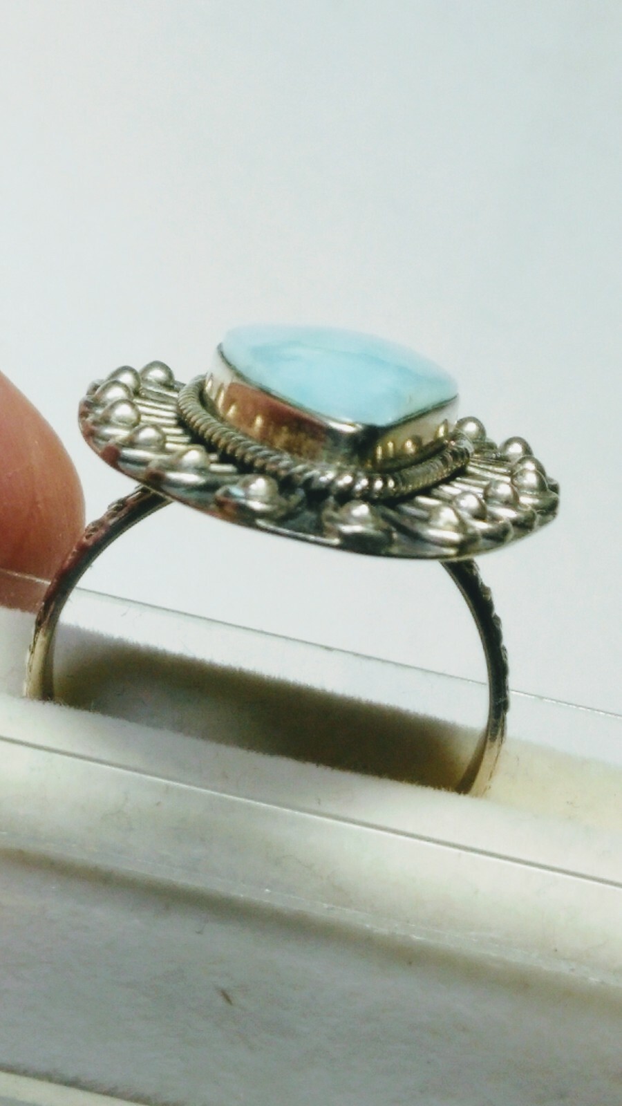 LUSCIOUS UNTREATED NATURAL LARIMAR IN STERLING SILVER.925 RING SIZE 9.0-9.25!
