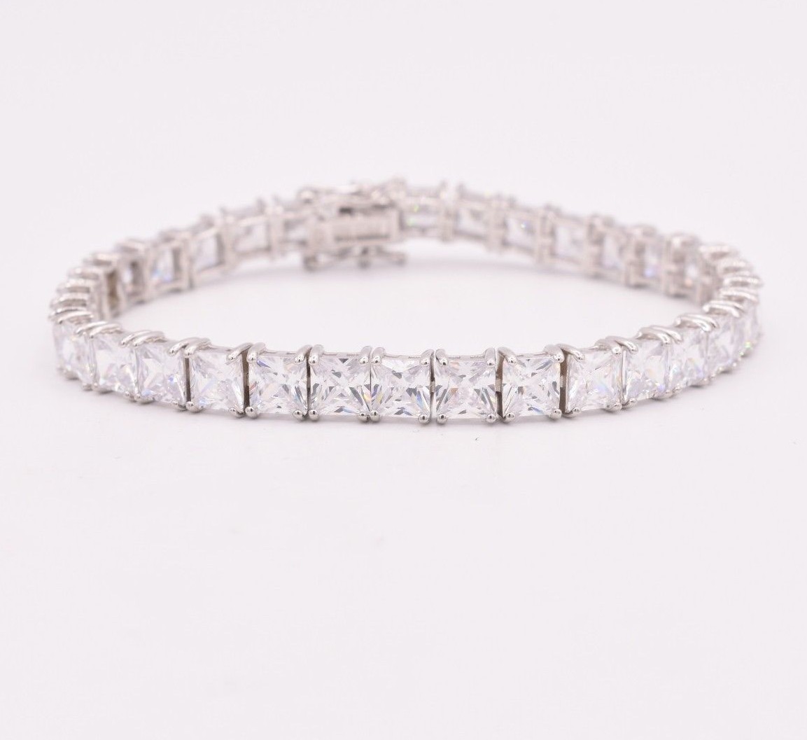 Princess Cut Clear CZ Tennis Bracelet Real 925 Sterling Silver 35TCW
