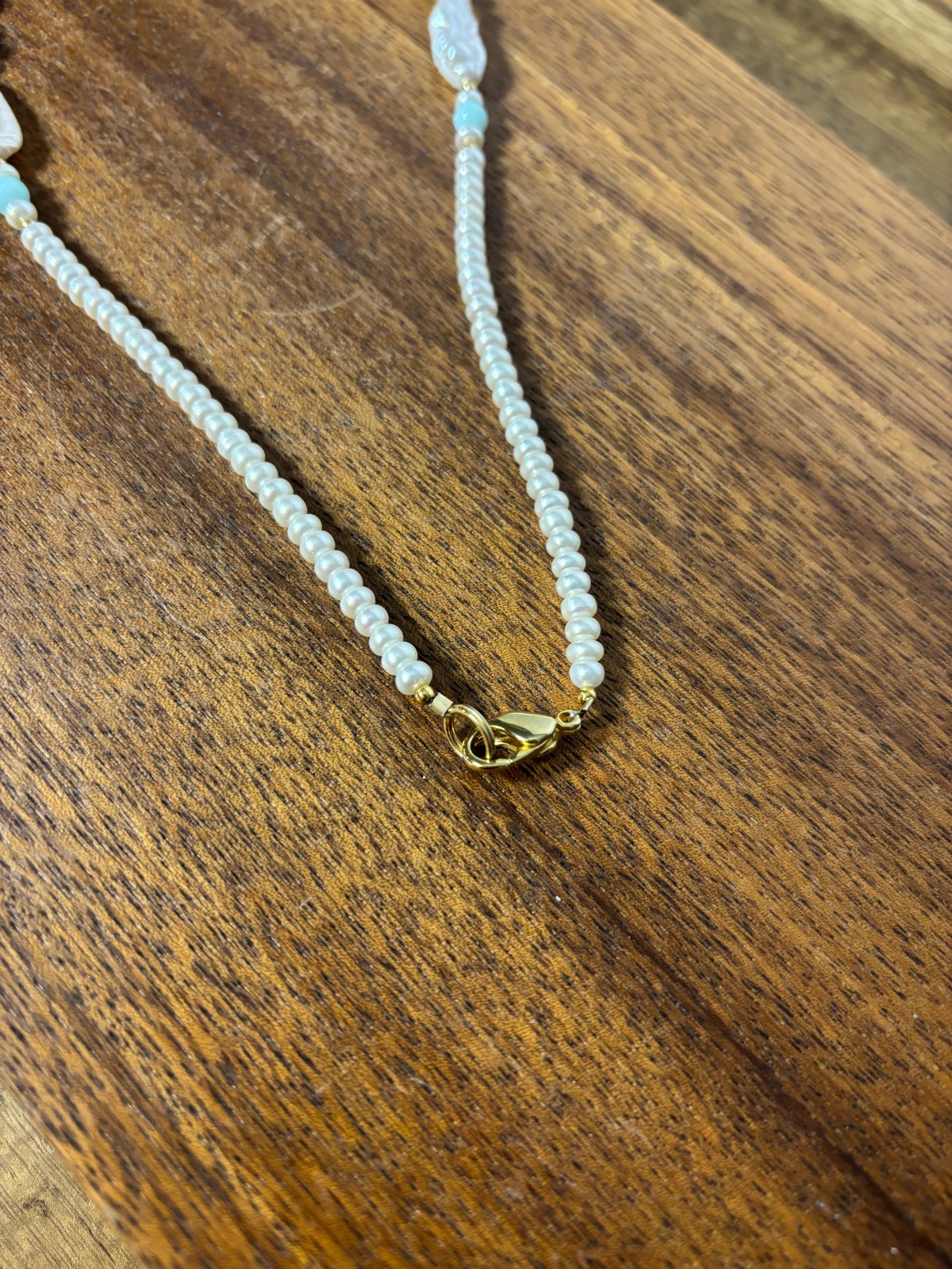 Lee Sands Baroque Pearl Round Pearl Light Blue Bead 19″L Necklace