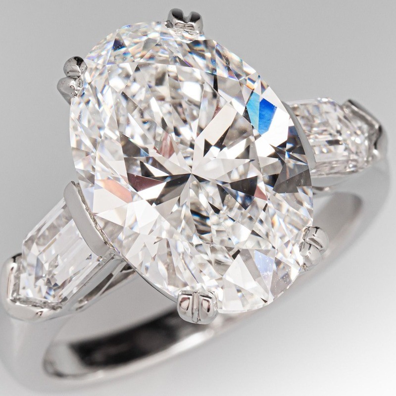 5.43 TCW Oval Cut Moissanite Three Stone Engagement Ring 14K White Gold Plated