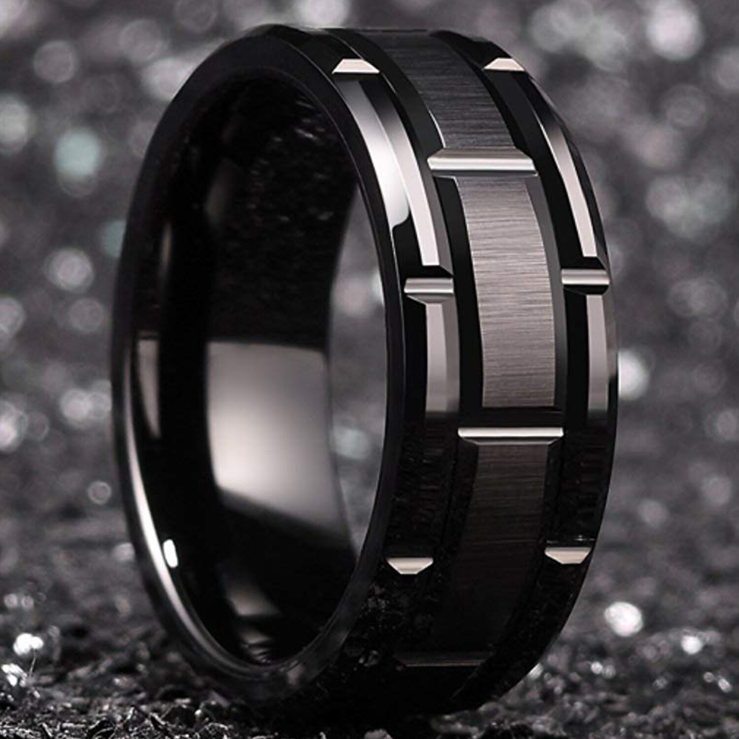 Tungsten Carbide Wedding Band Ring Classic Mens 8mm Brick Pattern FREE ENGRAVING