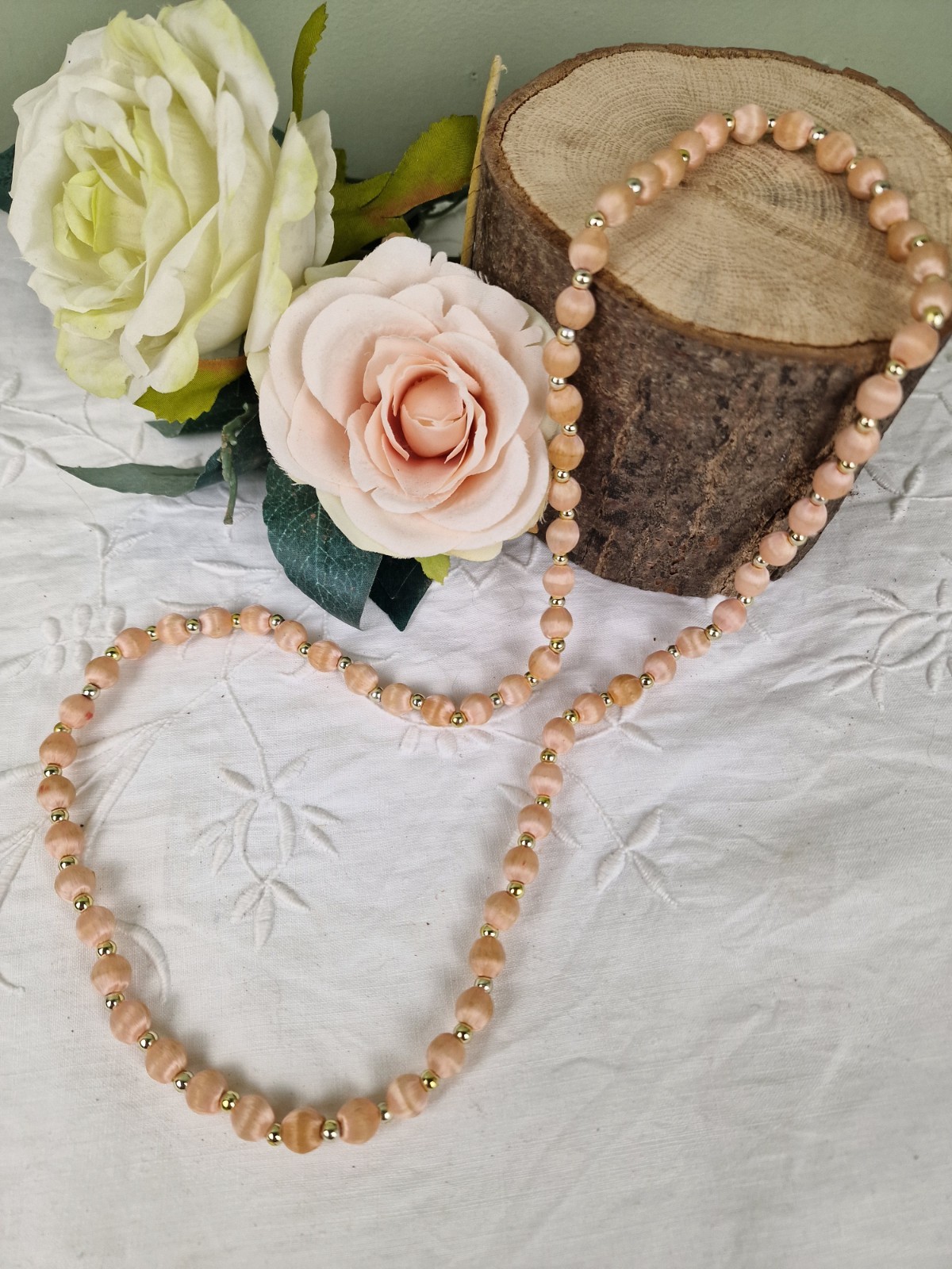 Vintage Satin Silk Thread Long Pale Pink Beads 1940-1970’s