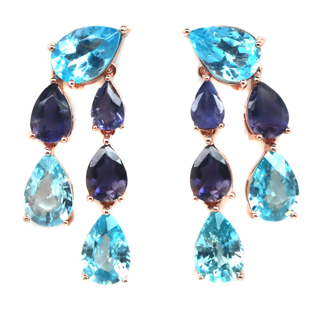 925 Sterling Silver 6 x 9 MM. Sky Blue Topaz Zircon Iolite Earrings