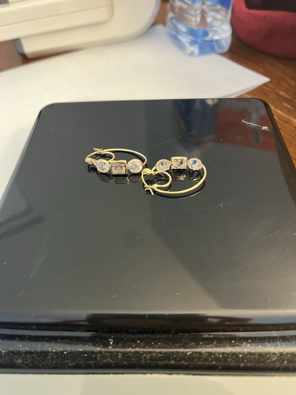 14K Yellow Gold Hoop Earrings 3.9g Geometric CZ Dangle Drop