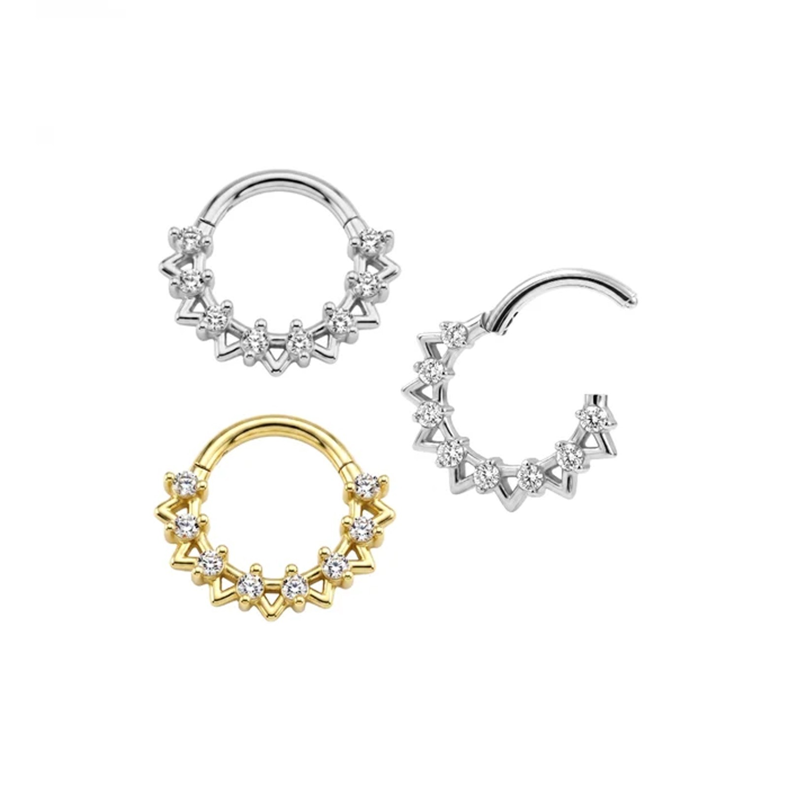 G23 Titanium Sunray CZ Hinged Segment Clicker Ring for Septum Nose Helix Daith