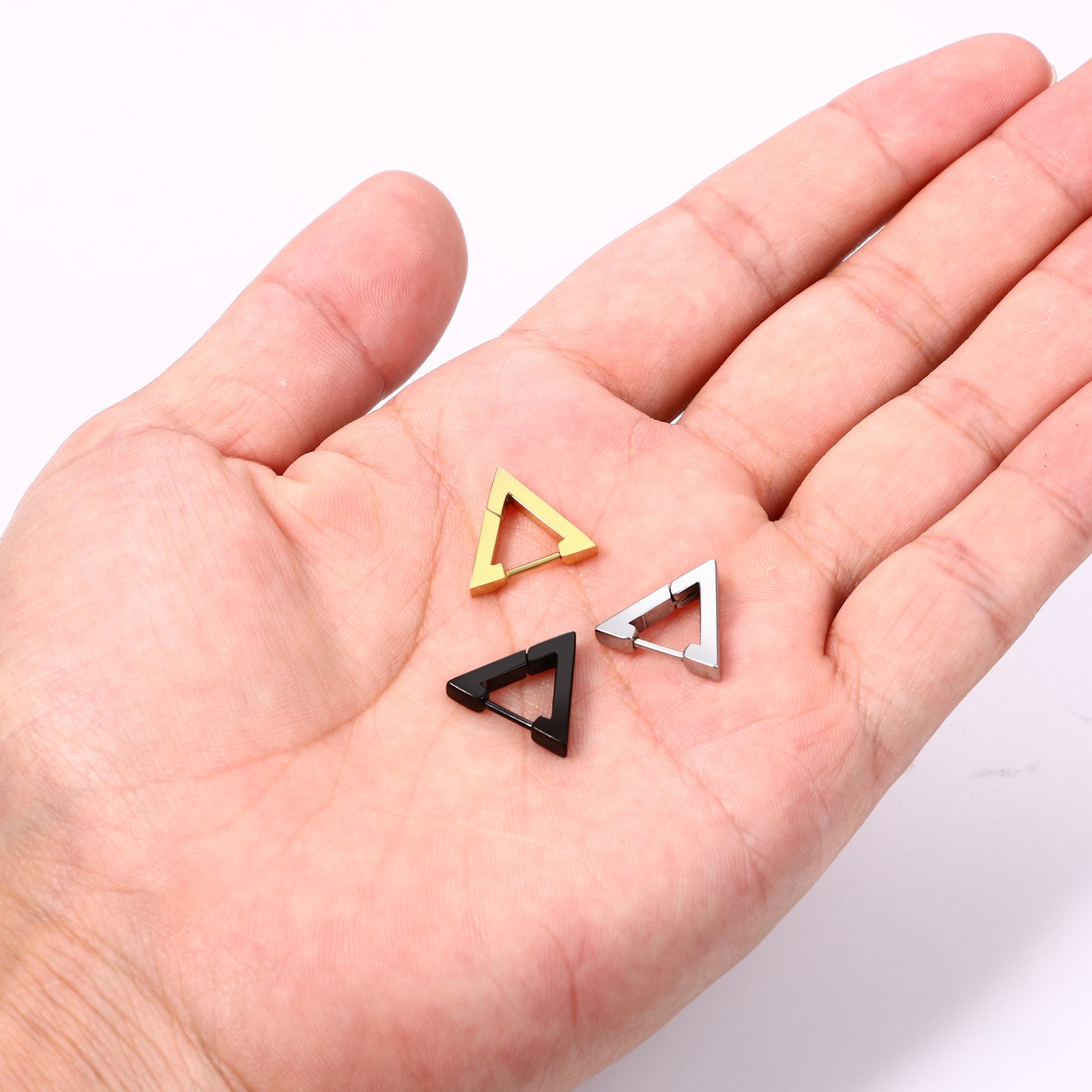 Punk Rock Stainless Steel Triangle Men’s Women’s Hoop Huggie Ear Studs Earrings