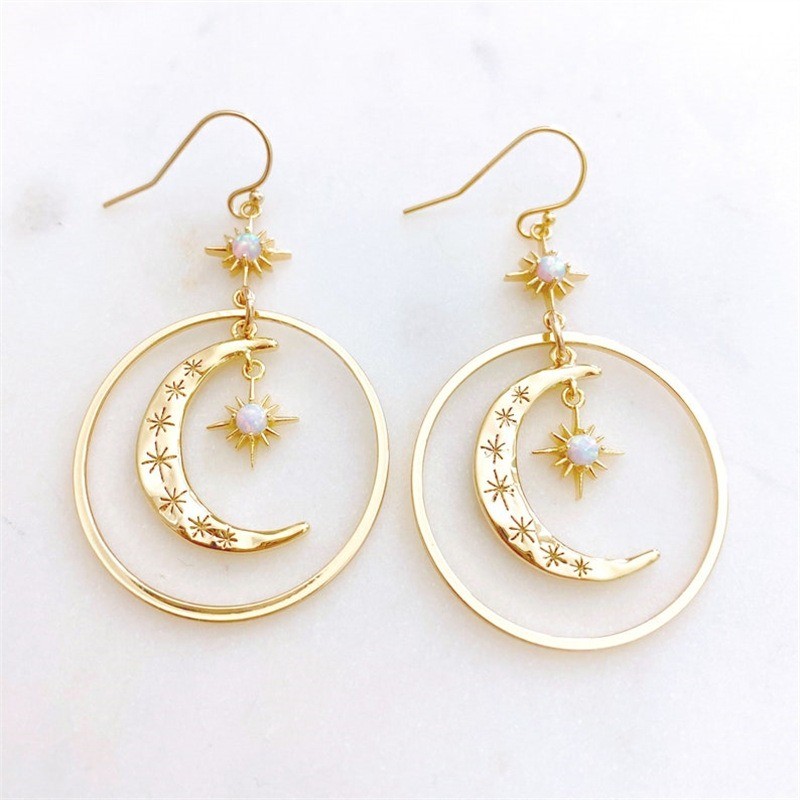 Women’s Moon and Star Pendant Earrings Elegant Fashionable Alloy Perfect Gift
