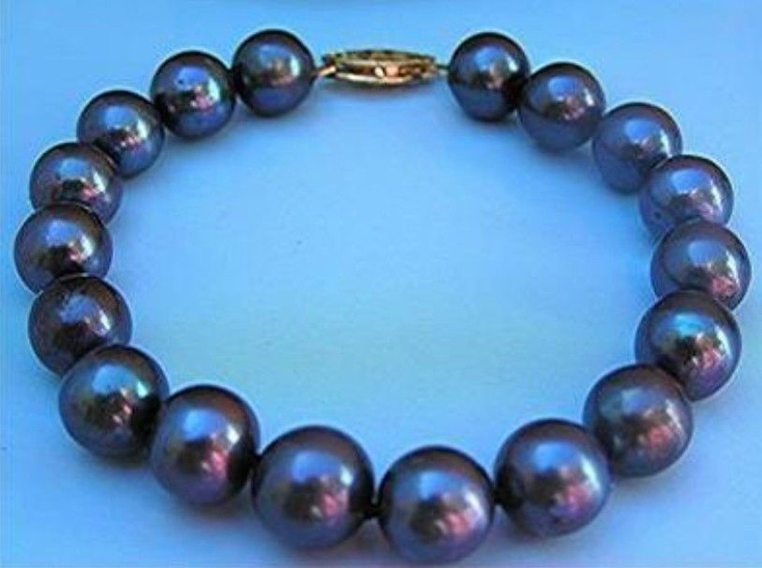 Natural 10-11MM TAHITIAN BLACK PEARL BRACELET 7.5 – 8 INCHES