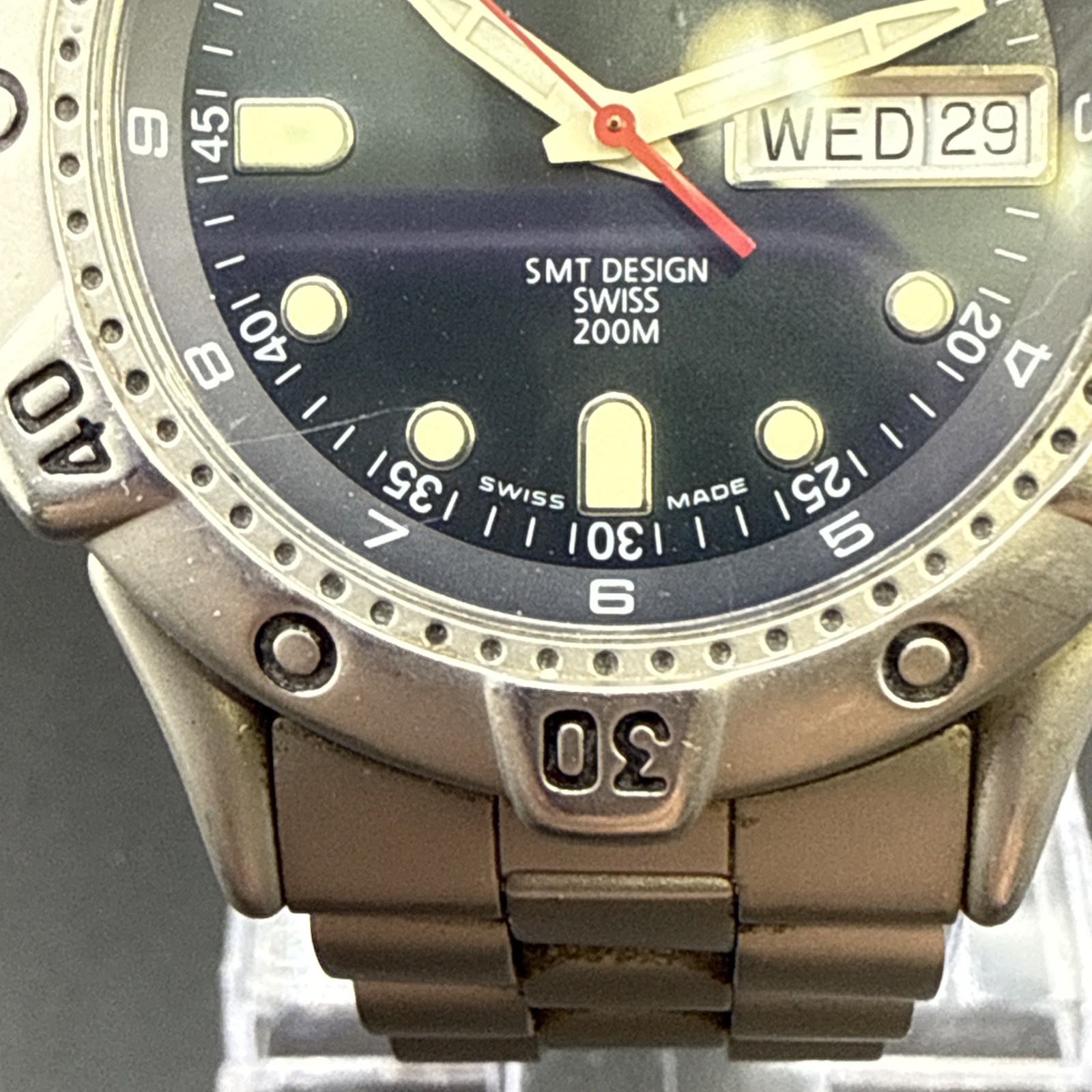 Wenger SMT Design 200m Quartz Black Dial Day-Date Men’s Watch Good Lume New Batt