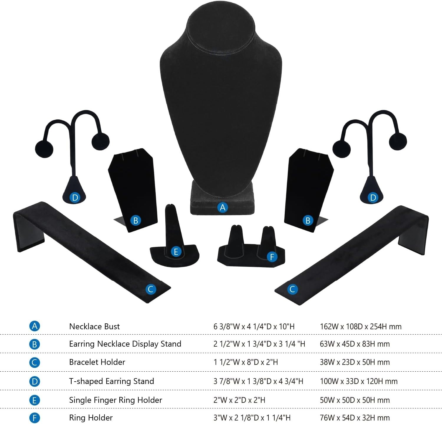 Multi-Functional Jewelry Display Set – 9 Pieces of Black Velvet Elegance
