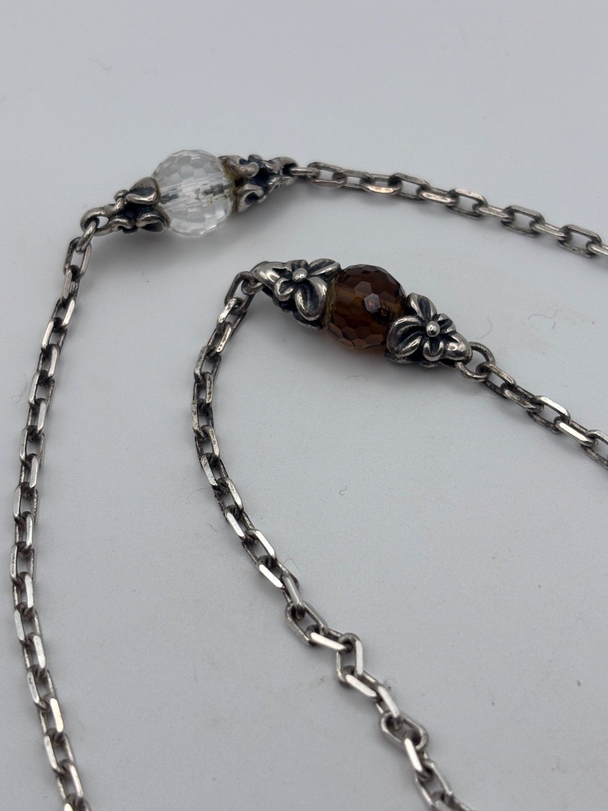 Ann King Pendant Necklace Sterling Silver Smoky Quartz Floral Faceted Enhancer