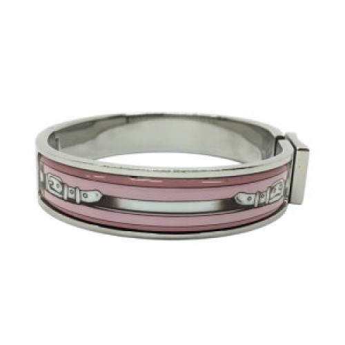 Hermes Clic Clac H Bracelet Silver Enamel Light Pink Wide Size 6.50 Inches