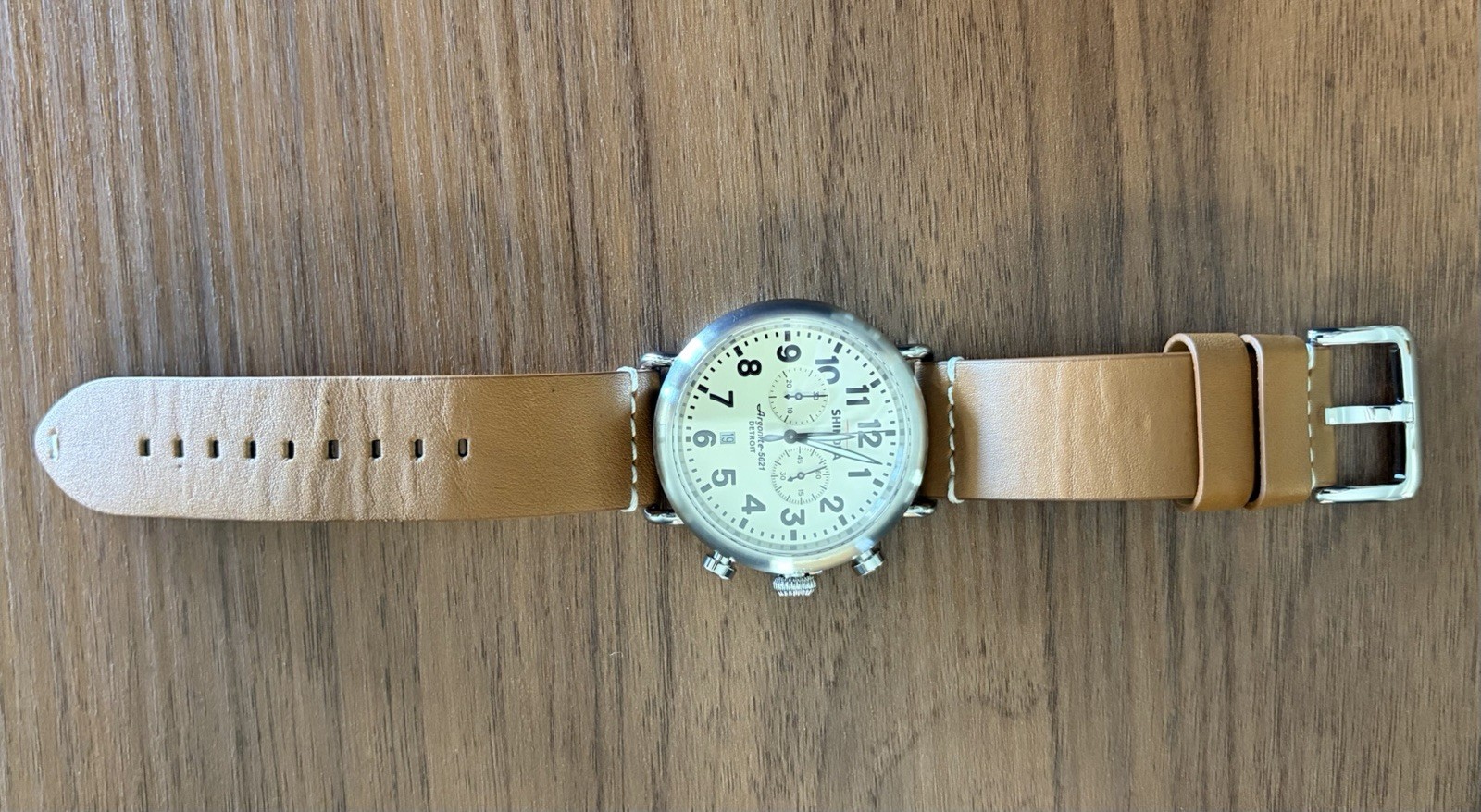 Shinola Runwell Argonite-5021 Chronograph Quartz Cream Dial Brown Leather Strap