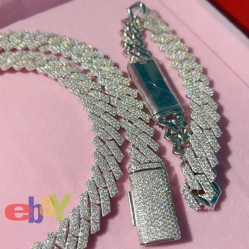 13mm Heavy Solid 925 Silver D VVS1 Moissanite Miami Cuban Link Chain Necklace