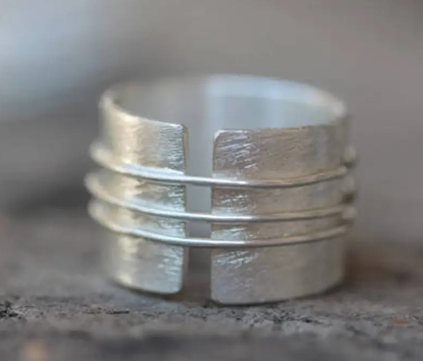 Handmade Open Band Silver Ring With 3 Silver Wire Loops Silver Filled Ring Gift