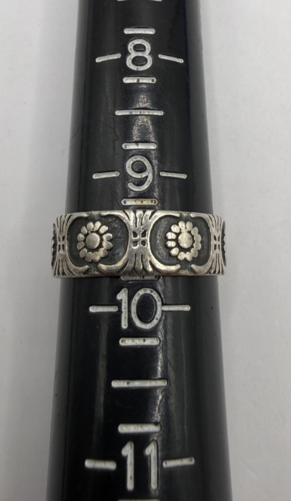 925 Mexico Sterling Silver Oxidized Scroll/Flower Motif Ring Size 9.5 [076DUR]