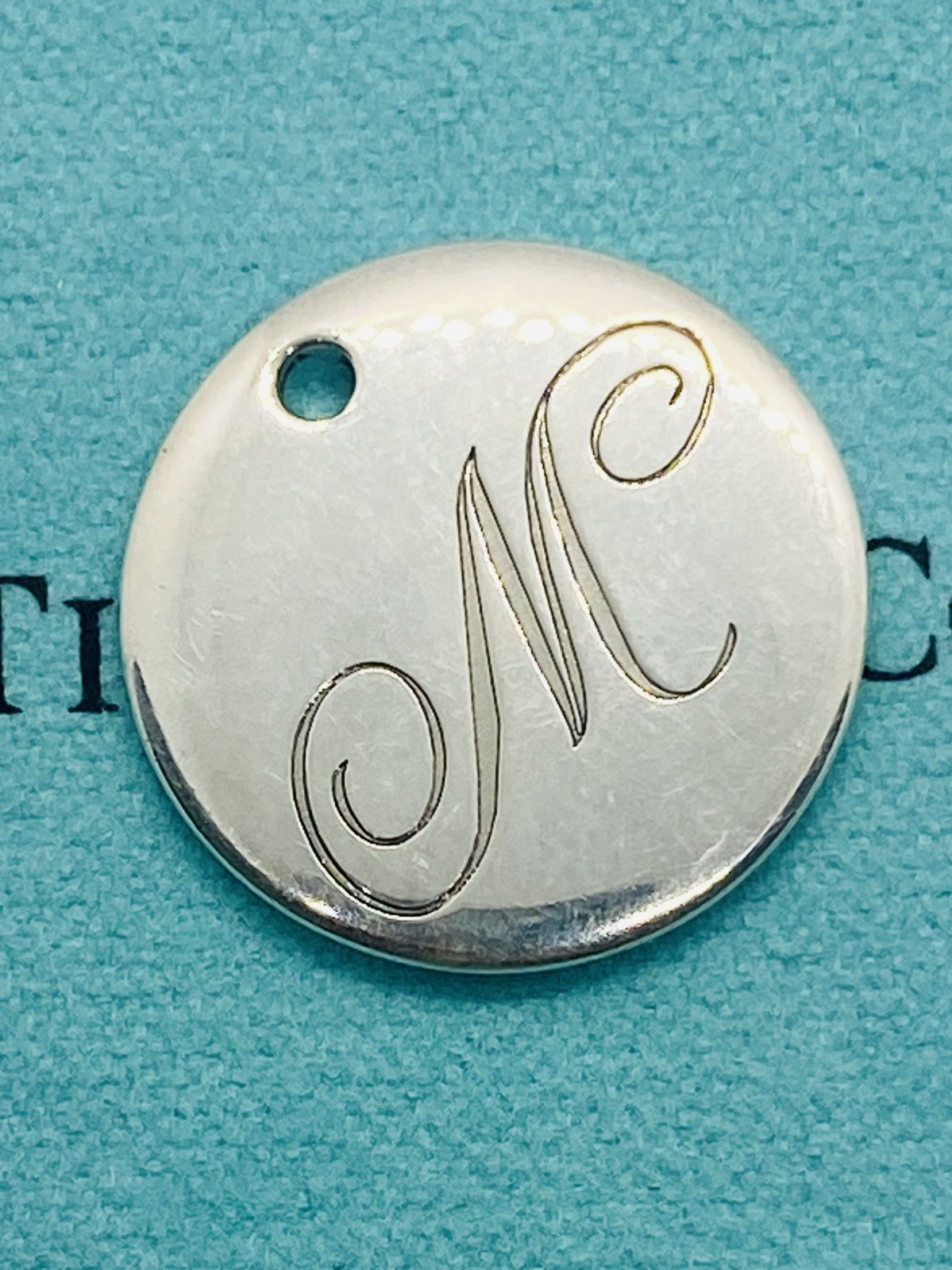 Tiffany & Co Alphabet Letter M Round Disc Charm Silver 20mm
