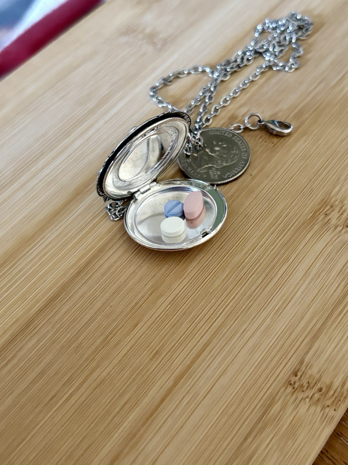Thistle Hidden Locket Necklace, Silver Celtic Vintage Pillbox Stash Box Pendant