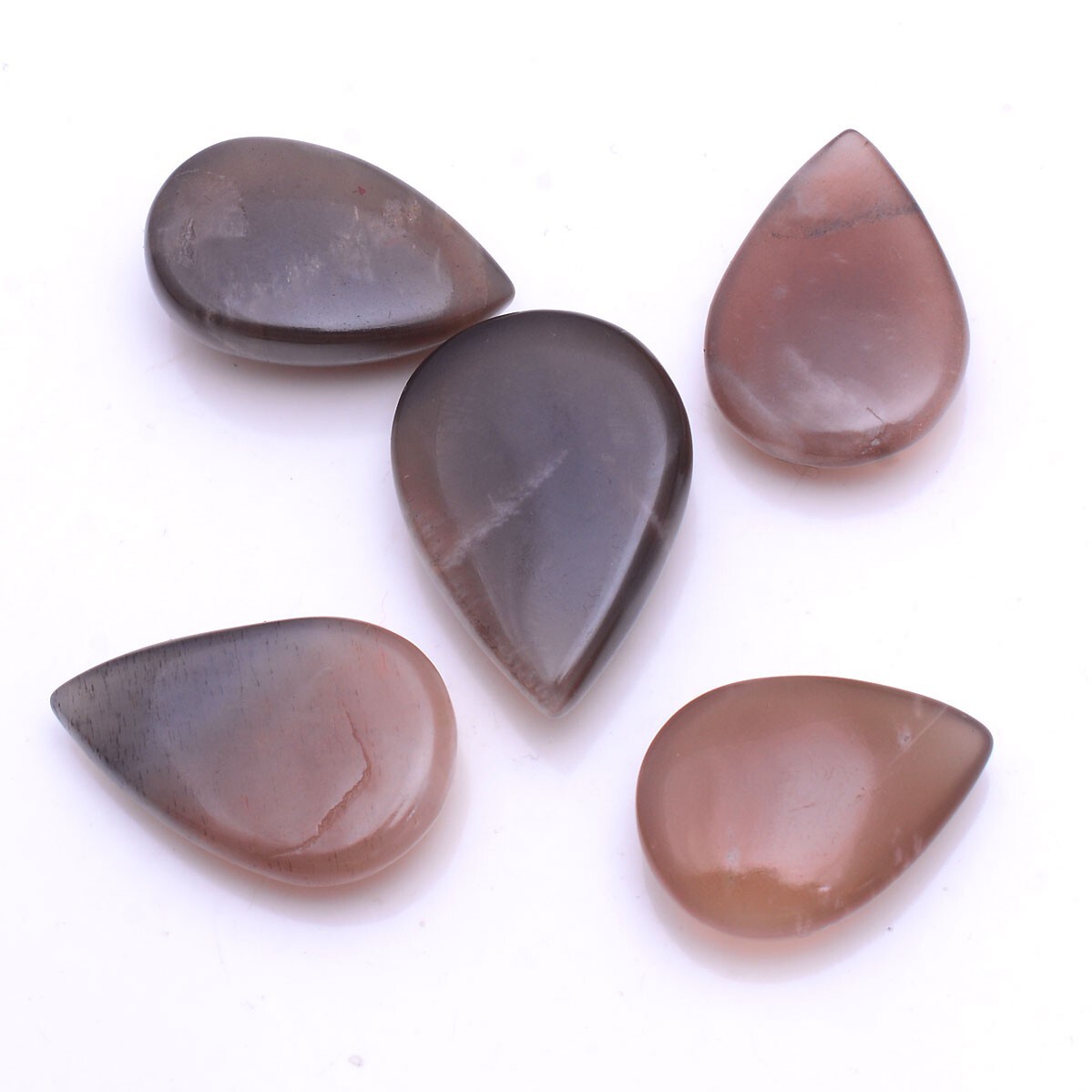 5 Pcs Natural Peach Moonstone 25mm-29mm Pear Cabochon Glossy Loose Gemstones Lot