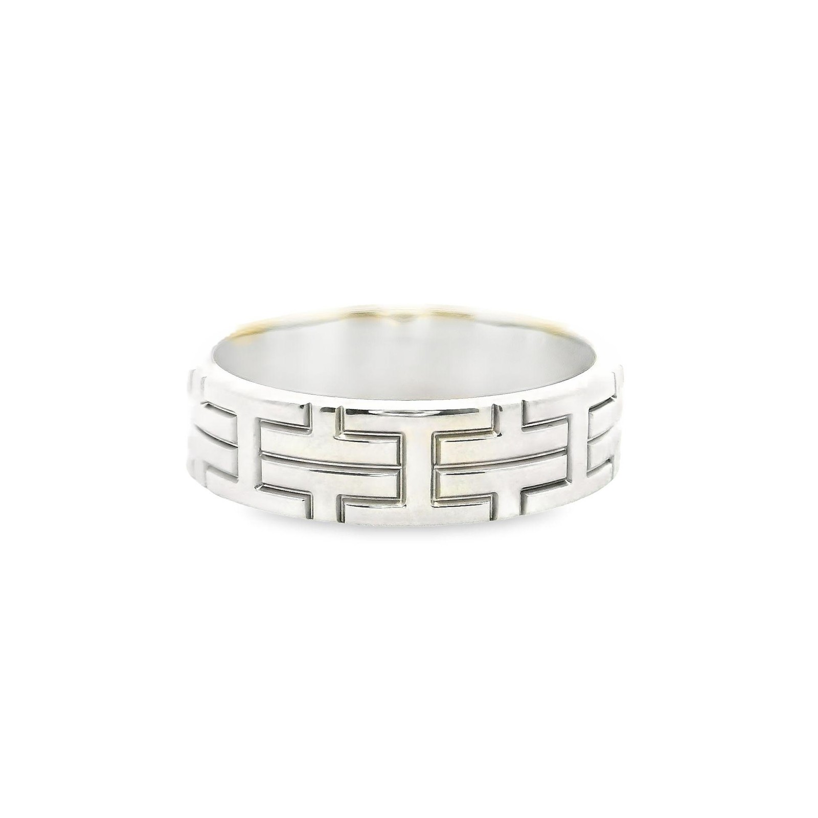 Hermes “H” Logo 18k White Gold Kilim Band Ring