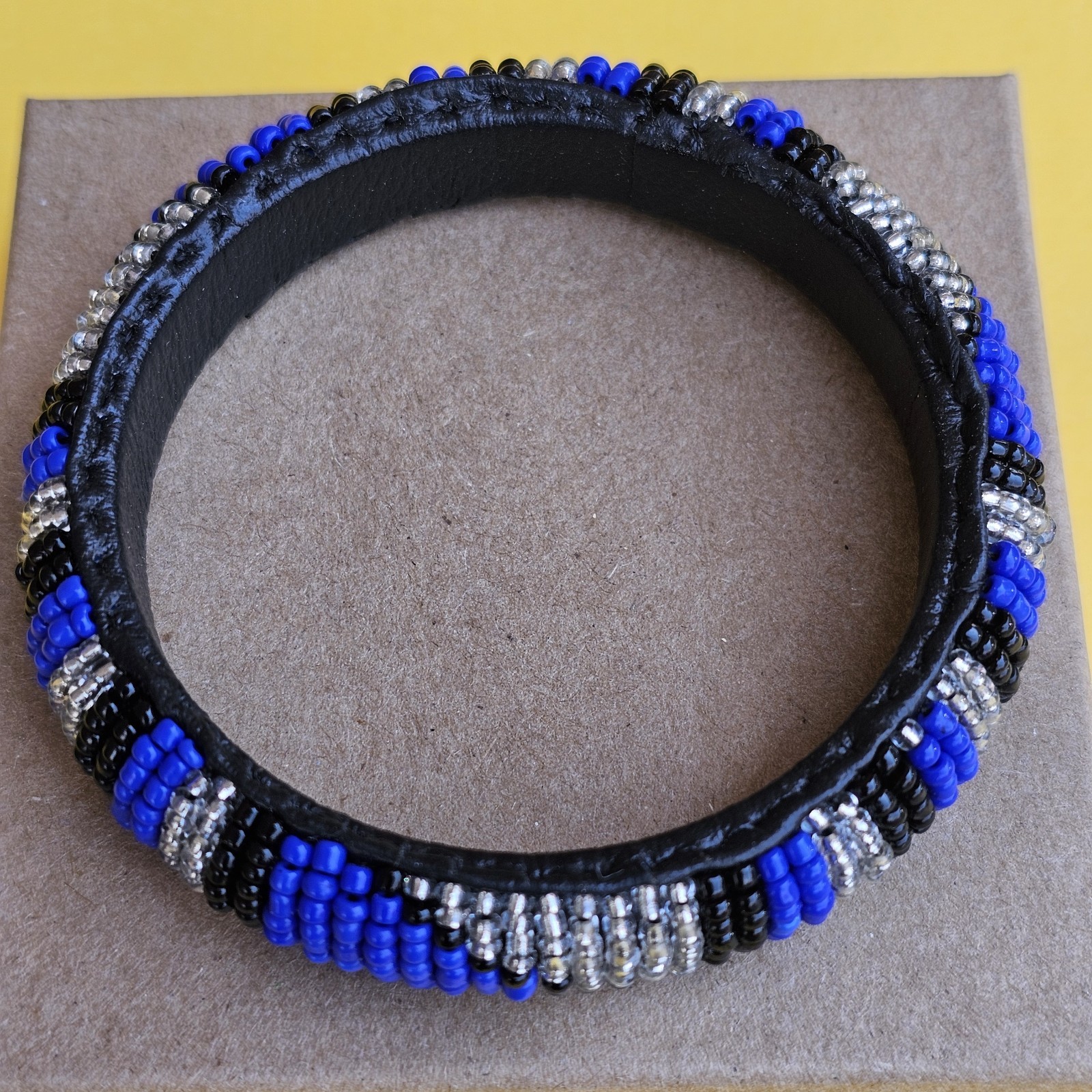 African- Maasai Beaded Leather Bangle Bracelet- Handcrafted in Kenya- New- f