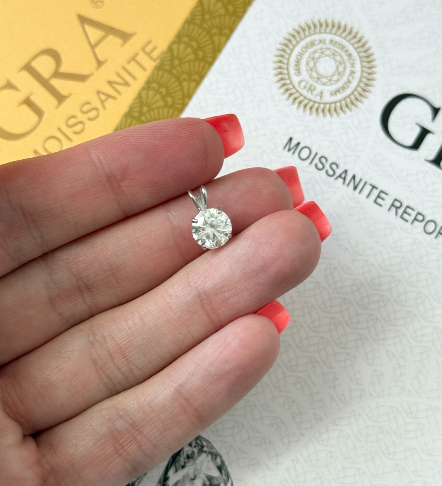 14K White Gold Round GRA Moissanite Pendant For Necklace 1.20ctw