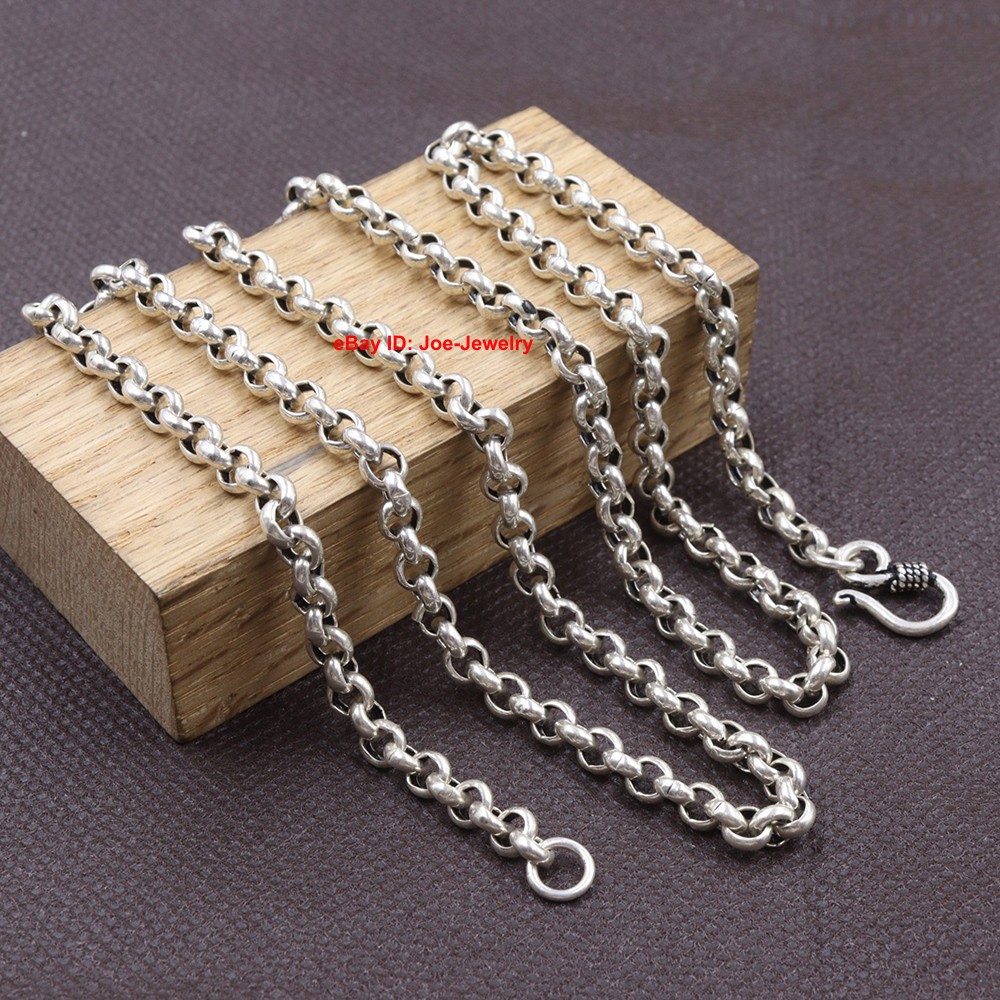 Real 925 Sterling Silver Necklace 5mm Rolo Link Chain Necklace 25.6inch 25-26g