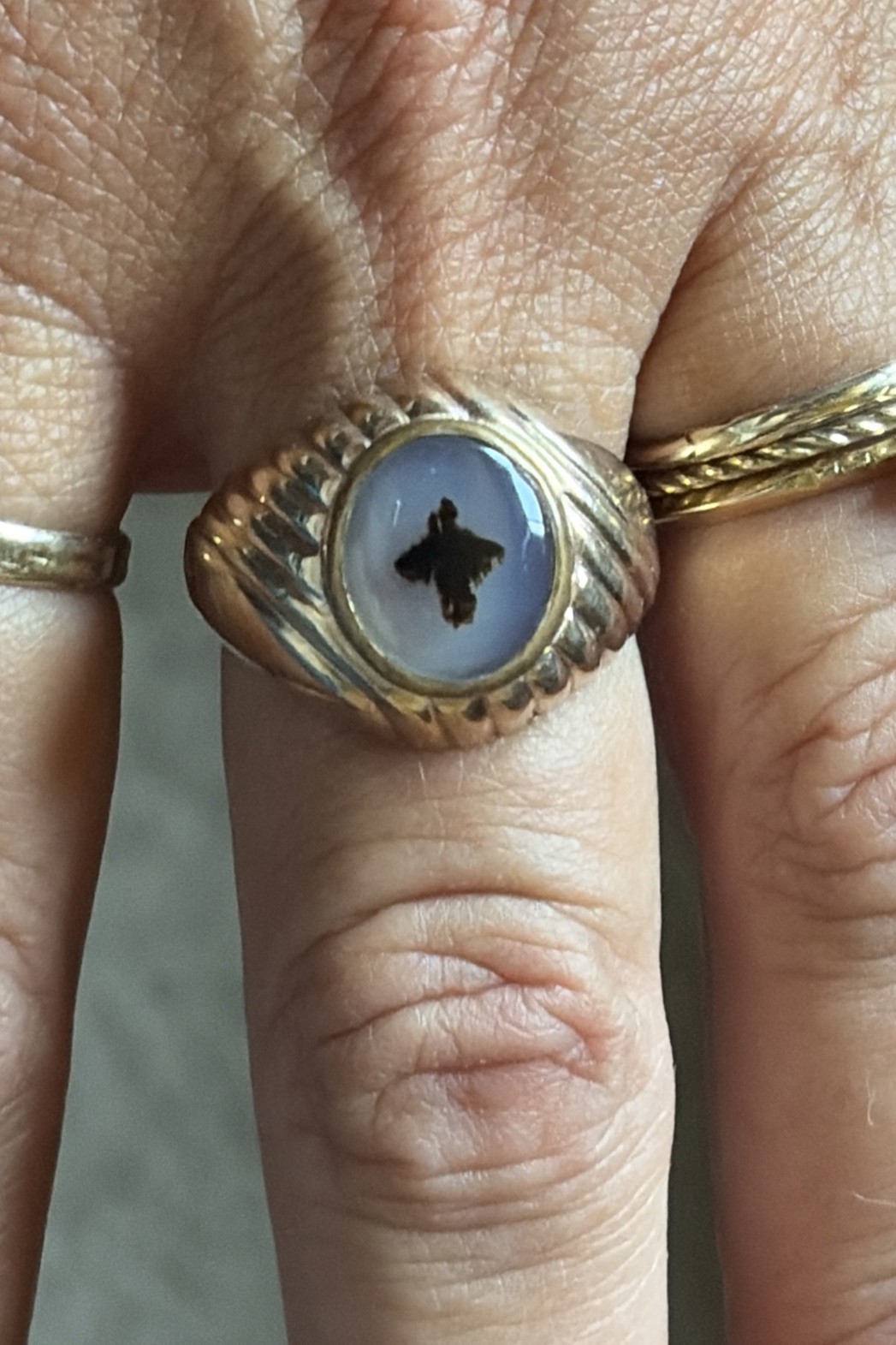 Vintage 1/20 10k Gold Filled Ring Dendritic Stone size 8.75