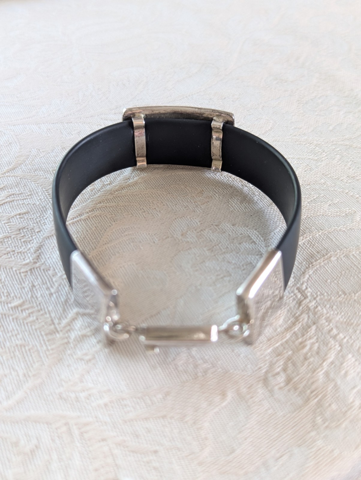 TOUS Sterling Silver 925 Bear Black Rubber Bracelet J. Comes Clasp