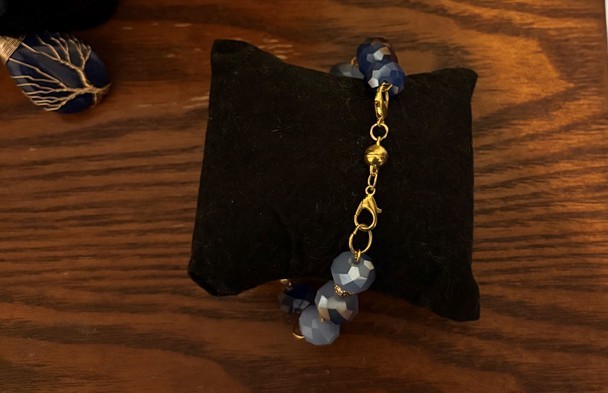 Blue Glass Beaded Necklace, Bracelet 3.5 inches across, Pendant Tree of life