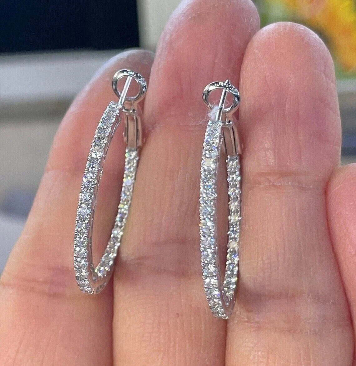 1.60Ct Round Lab Created Diamond Inside Out Hoop Earrings 14K White Gold Plated