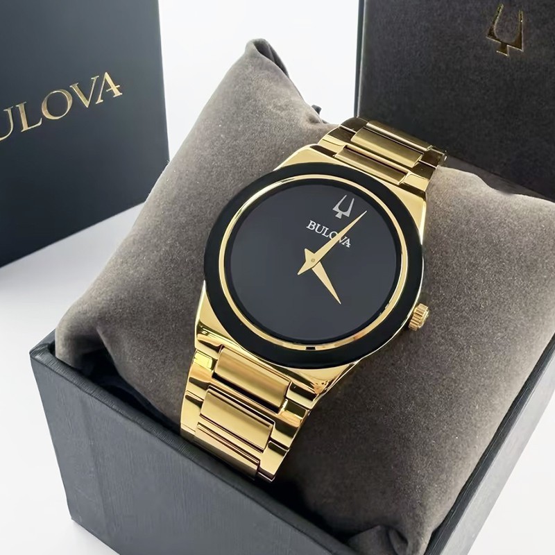 Bulova Modern Millennia Black Dial Men 97A183 Quartz Watch 41mm Gold Stainless