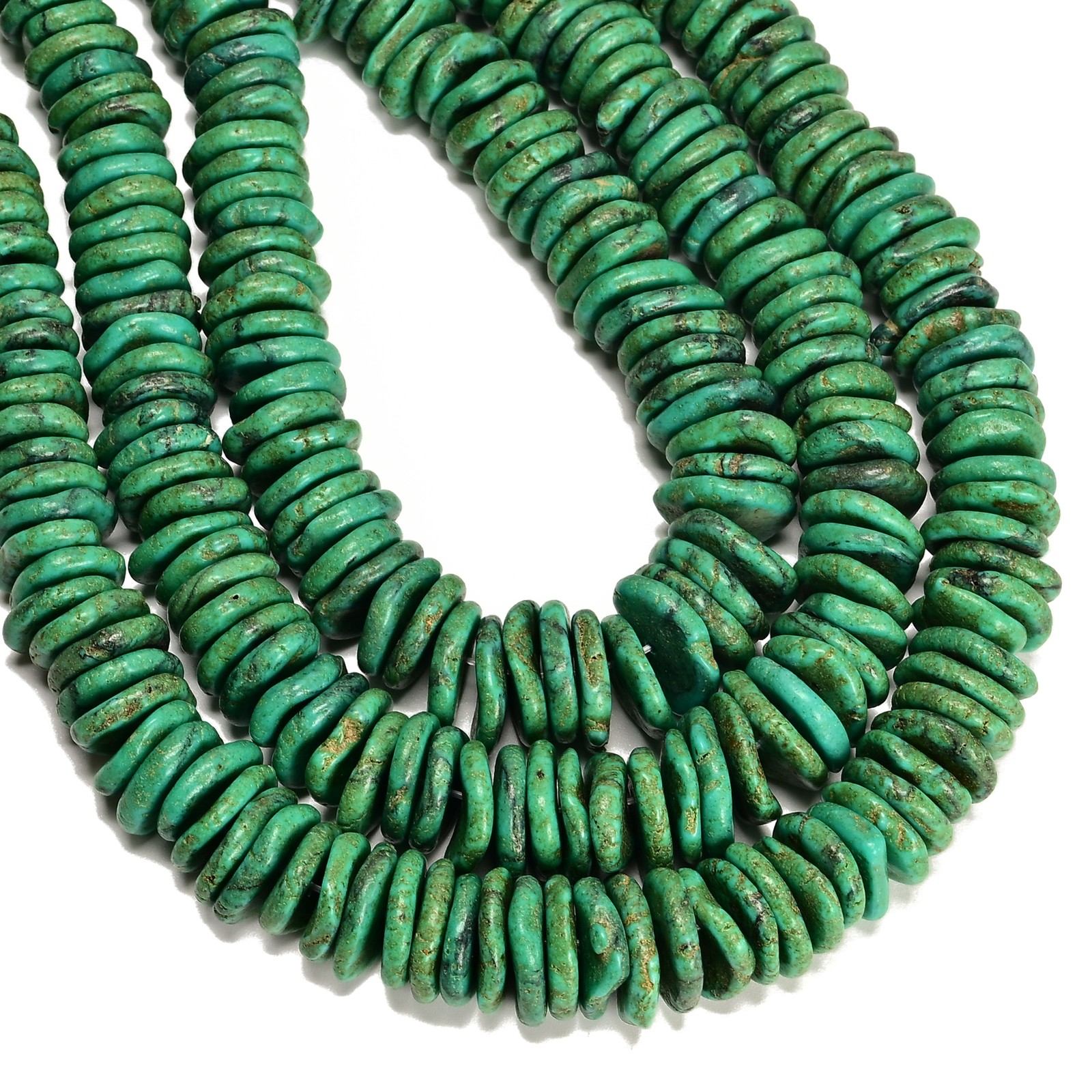 Dark Green Magnesite Turquoise Graduated Slice Discs Beads 10-16mm 15.5” Strand