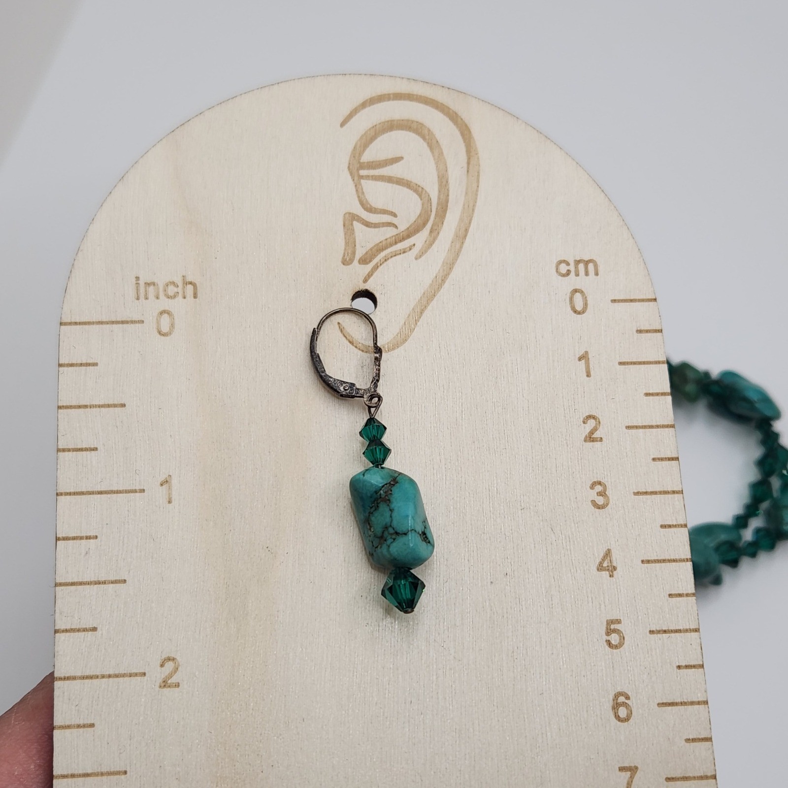 Boho Turquoise Malachite 925 Sterling Silver Bracelet Earrings Set Green Glass