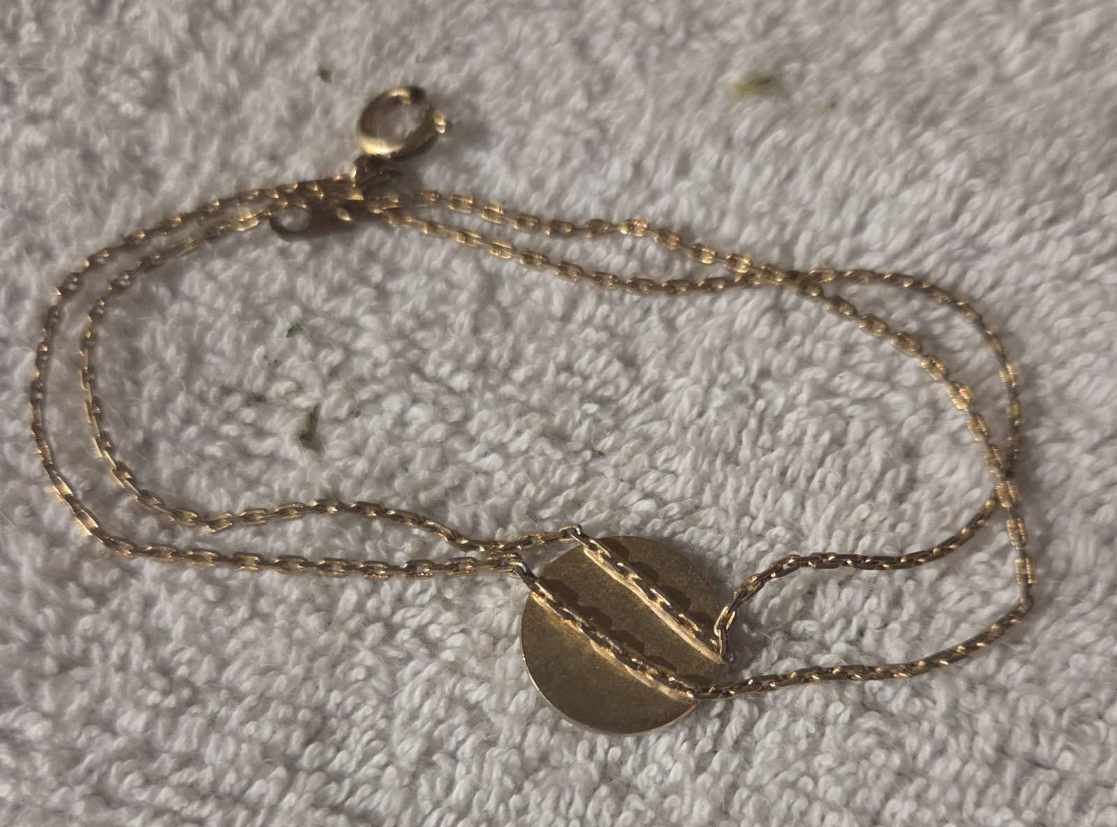 Vintage Gold Tone Double Chain Slide Bracelet Satin Finish Round Disc